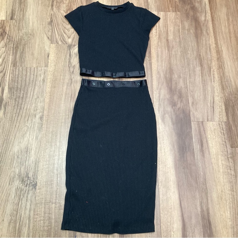 Guess Black Ribbed Two-Piece/ Midi Skirt Set